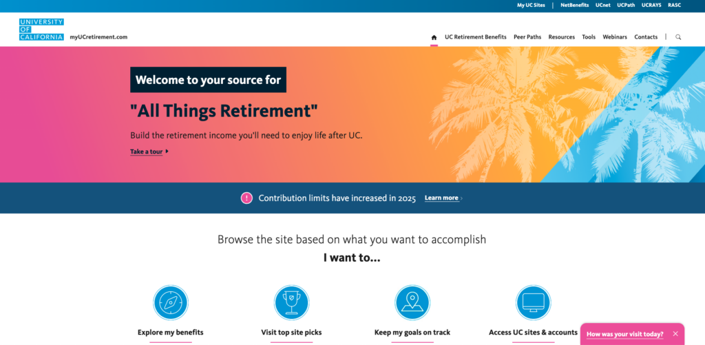 Screenshot of redesigned myUCretirement.com website